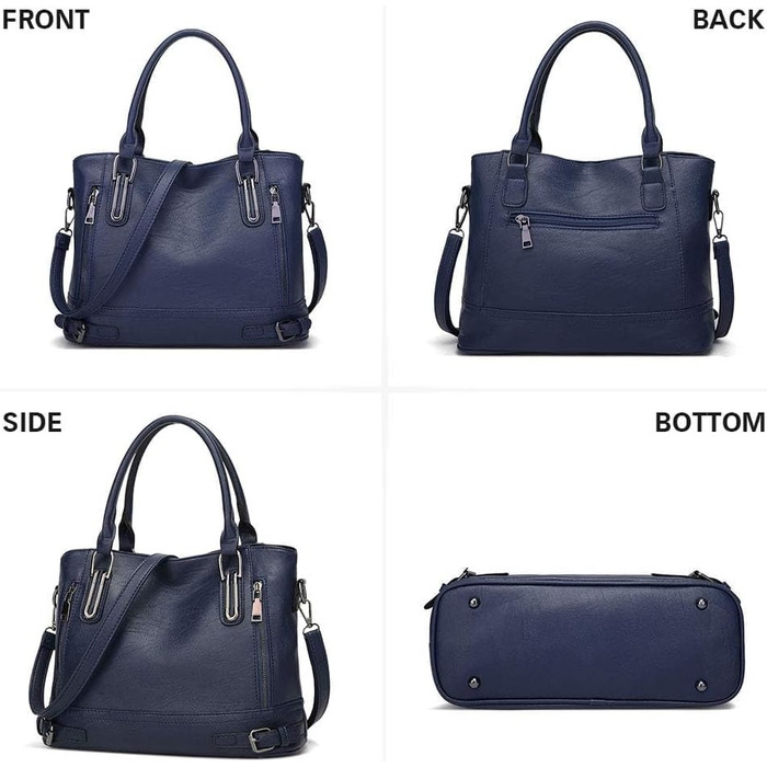 Жіноча сумка-шопер VINBAGGE з PU шкіри, темно-синя, через плече, для офісу та на кожен день