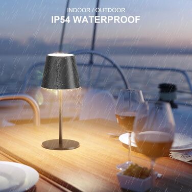 Світлодіодний акумуляторний настільний світильник 26 см, 5000mAh, IP54, чорний - кемпінговий ліхтар для ресторану, спальні, бару