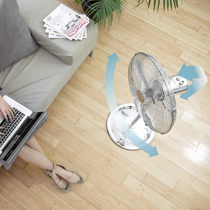 Вентилятор Cecotec EnergySilence 620 RetroDesk: 40W, хром, діаметр 30.5 см, 4 лопаті, 3 швидкості, осциляція, регулювання висоти