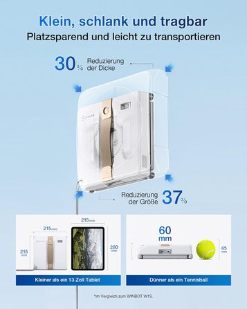 ECOVACS WINBOT Mini - робот для миття вікон, компактний, з ультразвуковим розпиленням, сірий (Mini Weiß)