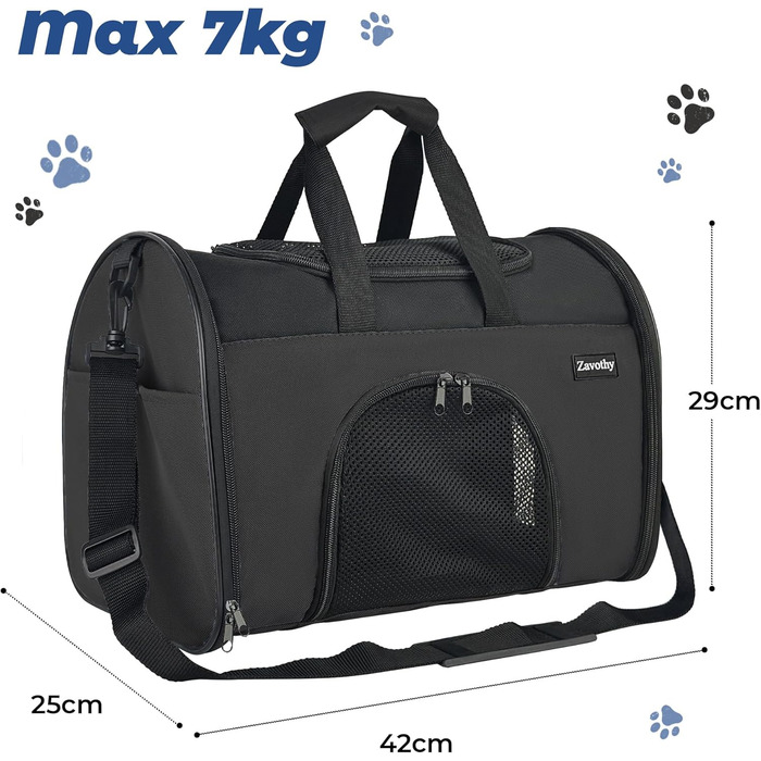 Транспортна сумка для котів та собак Zavothy, чорна, розмір S, з м'якою підстилкою та регульованим ременем