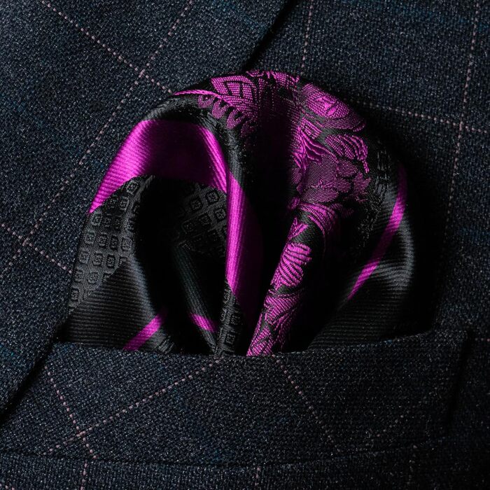 Набір краваток чоловічих JEMYGINS з поєднанням рожевого та смугастого візерунка, з краватковою кліпсою та кишеньковим хустинкою (світло-фіолетовий)