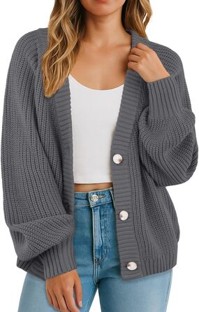 Жіночий в'язаний кардиган GRECERELLE з V-подібним вирізом та ґудзиками, сірий | Стильний в'язаний светр для осені та зими