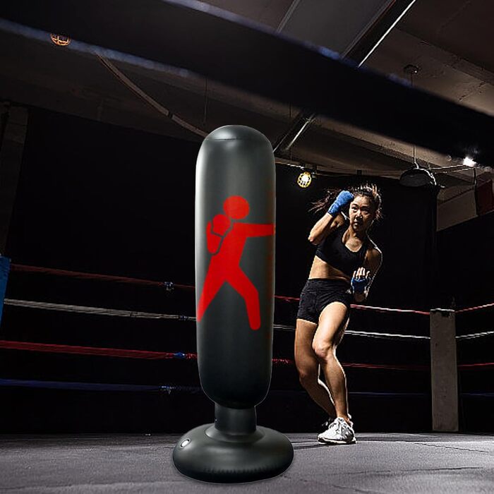 Надувний боксерський мішок для дітей 160 см, рукавиці та насос - для занять боксом, карате в приміщенні та на вулиці, чорний