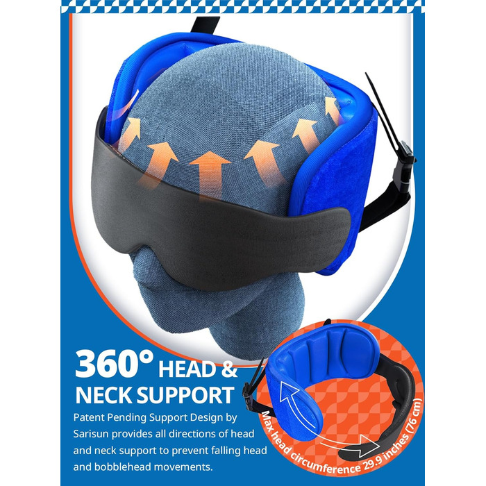 Подушка для шиї в літак з маскою для сну 3D, підтримуюча стрічка 360°, проти нахилу голови, аксесуар для тривалих перельотів, сірий