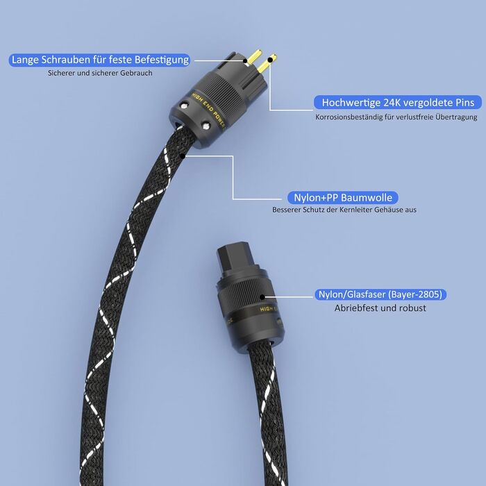 Hi-End мережевий кабель Monosaudio P078 (2м), мідний OFC, 2-полюсний HiFi кабель живлення EU Schuko — IEC C15 для підсилювача, сабвуфера та декодера