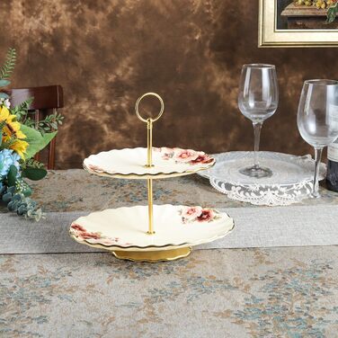 Стійка для тортів та випічки Fanquare з кераміки, золота, 2 яруси