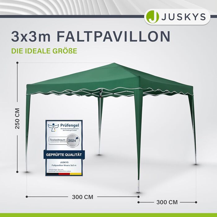 Juskys Pop-Up Gazebo Vivara 3x3 m - Height-Adjustable Pop-Up Gazebo, UV50+ & Water-Resistant - Garden Tent with Bag - Party Tent for Garden - (Green)