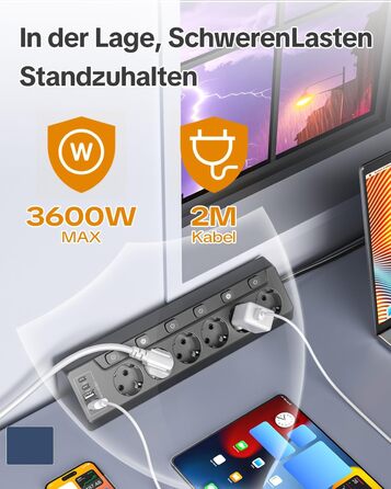 Мережевий фільтр 5-портовий з USB та LED, чорний. Розподільник розеток на стіл, для дому, кухні. Можливість настінного монтажу.