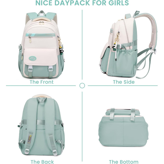 Шкільний рюкзак IvyH для підлітків, великий водонепроникний, зелений, для дівчаток та хлопчиків, 3-9 клас, старша школа, коледж, подорожі