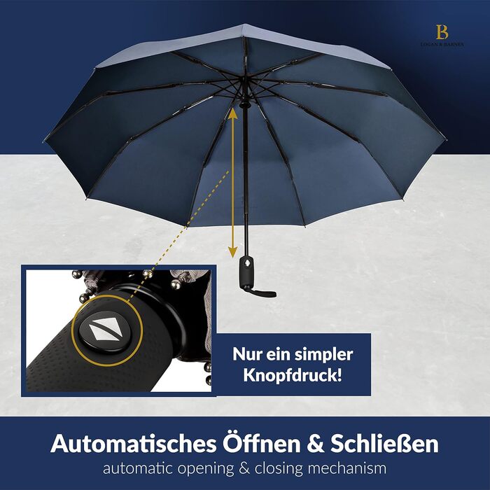 LOGAN & BARNES Парасолька штормостійка до 140 км/год - компактна, з тефлоновим покриттям, модель Boston, синього кольору