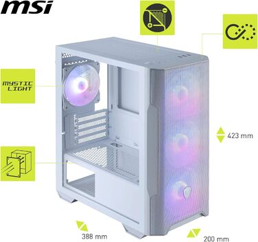 Корпус ПК MSI MAG Forge M100R White - Mid-Tower, ATX, підтримка RTX 40, ARGB, магнітні фільтри, загартоване скло