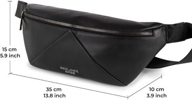 Berliner Bags Преміум поясна сумка Feline, шкіряна сумка через плече, кросбоді, бананка для жінок та чоловіків - чорна