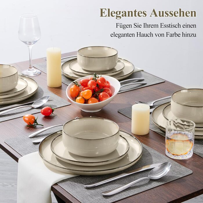 Сервіз посуду Joyfair на 6 осіб, 18 предметів, кераміка, з реактивною глазурью, тарілки для їжі, десертні тарілки, миски для каші, підходить для мікрохвильової печі та посудомийної машини, (Riff Khaki)