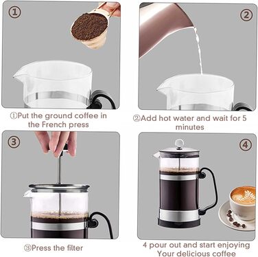 Френч-прес для кави з нержавіючою сталлю, 1000 мл, скляний, чорний