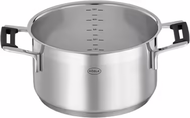 RÖSLE SILENCE PRO Cooking Pot, High-quality universal pot made of stainless steel 18/10, 24 cm, glass lid, internal scale, induction-compatible, dishwasher-safe, Silver/Black Ø 24 cm Cooking Pot