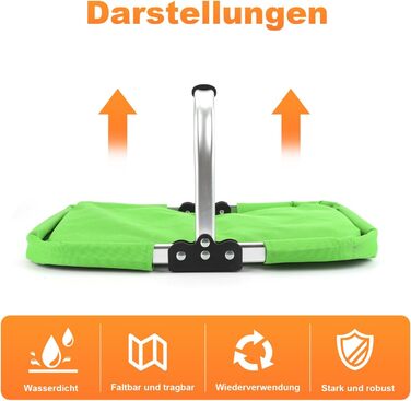 Складаний кошик для покупок 25L з м'якими ручками та кишенею на блискавці, зелений