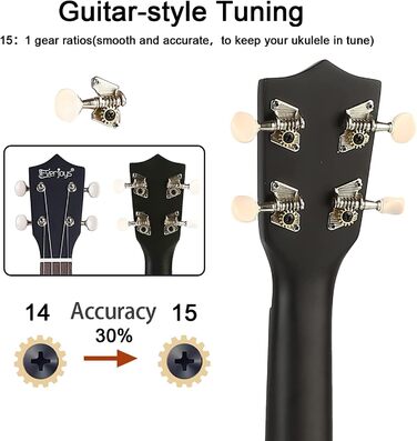Укулеле Everjoys Sopran для дорослих 21 дюйм, стартовий набір з чохлом, тюнером, зошитом пісень, струнами та медіатором, маленька гавайська гітара, чорний колір