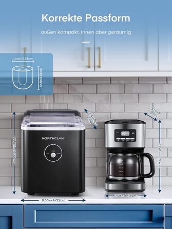 NORTHCLAN Ice Maker - 14kg Daily Production, 6-Minute Cycle, Quiet Operation, 2L Water Tank, 1.5kg Storage, Infrared Sensor, Black