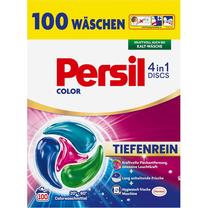Капсули для прання кольорових речей Persil Discs 4in1 Color, 100 шт, для збереження кольору та чистоти