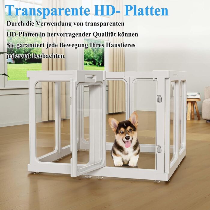 Кіяниця для цуценят SISKEYCOOC 60см з акрилового пластику, прозора, з дверцятами, для собак середніх та маленьких порід, легка у догляді, для дому (10 шт.), білий колір, 60см висота