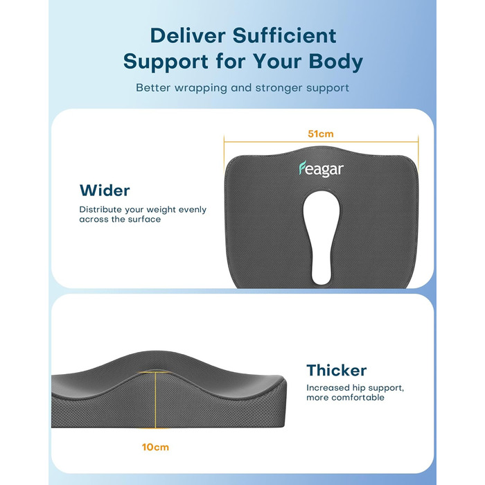 Ортопедична подушка для сидіння Feagar з Memory Foam, ергономічна подушка для офісного крісла, візка, автокрісла, для спини, чорна