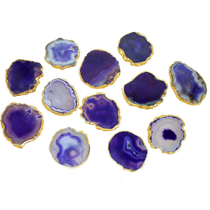 Natural agate coaster set, for bar, beer, coffee, tea, 4 pieces, perfect table accessory, tableware (Purple)