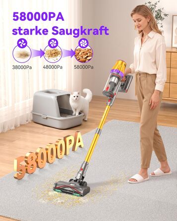 Бездротовий акумуляторний пилосос H9 58000Pa/650W з LED-дисплеєм та антизаплутувальною насадкою для тварин, килимів та твердих поверхонь, золотистий