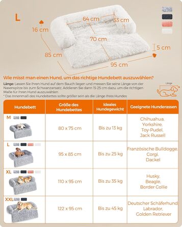 Feandrea FluffyHug Dog Bed, Plush, Dog Blanket Sofa, Sofa Protector Dog, Dog Cushion, Size M, for small and medium-sized dogs, 80 x 75 x 16 cm, PGW221G02 (L 95 x W 85 x H 16 cm, Cloud White)