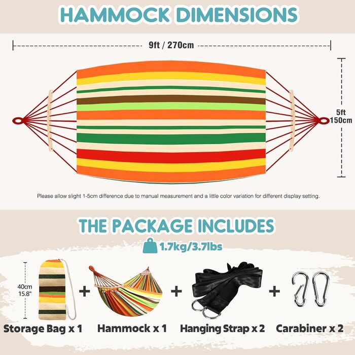 Гамак садовий ANYOO посилений з дерев'яним розпірником, помаранчевий - для дому, тераси, саду, пляжу