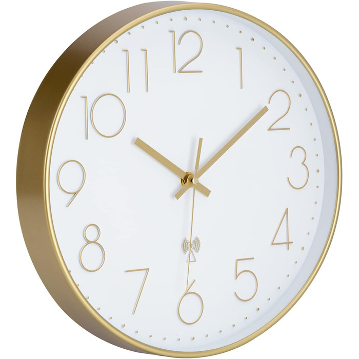 VIVILINEN Radio-Controlled Wall Clock Silent Wall Clock No Ticking Sound Modern Radio-Controlled Wall Clock Silent Wall Clock Non-Ticking Hanging Clock for Living Room Bedroom Office Kitchen 30x30cm / 12 inches