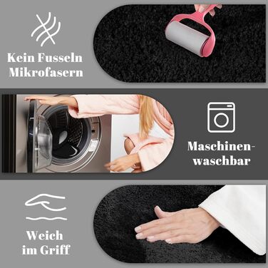 SOANNY Bath Mat Set - 2 Pack Microfiber Bathroom Rugs - Non-Slip, Water Absorbent - 53x86 cm & 50x50 cm - Black