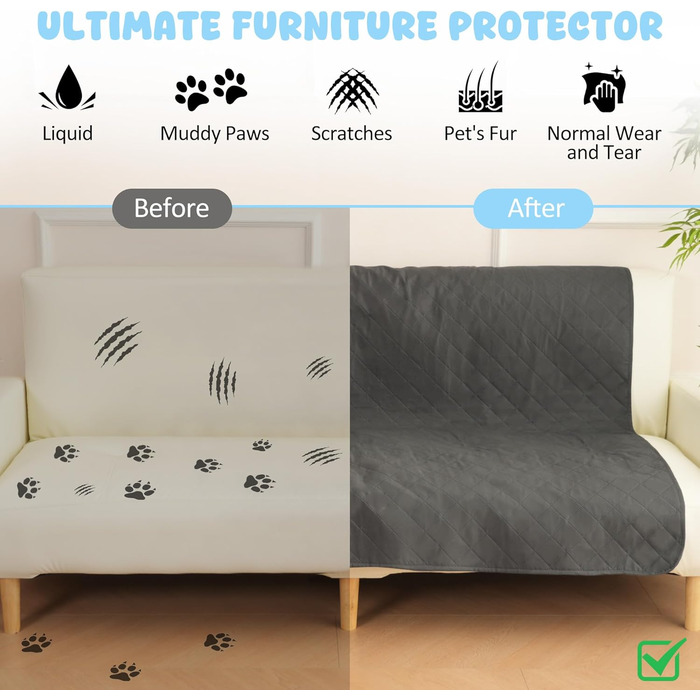 Водонепроникний захисний чохол на диван для собак HezzLuv, ковдра для тварин, захист матрацу, меблів, миючий, двосторонній, стійкий до подряпин, для цуценят, середніх та великих собак та котів, сірий, 157x127 см