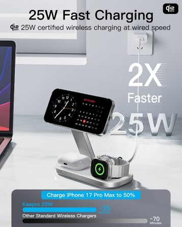 Бездротовий зарядний пристрій 3-в-1 MagSafe для iPhone, Apple Watch та AirPods Pro (Darkish)