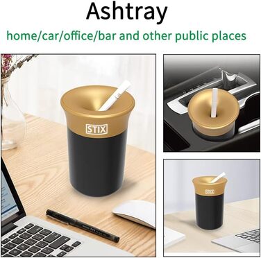 STIX-Becher Auto Aschenbecher (2-piece SET) compatible with IQOS Iluma Prime One Terea, Duo 3 Heets, GLO Neo Tobacco Sticks - gold + grey