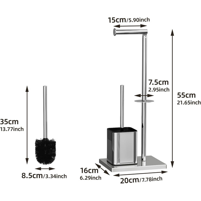 Тримач туалетного паперу з щіткою для унітазу з нержавіючої сталі, гальванічне покриття (сріблястий блискучий)