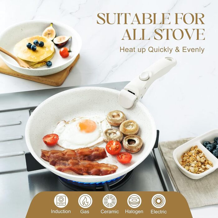 Набір сковорідок Michelangelo з антипригарним покриттям, індукційні, 20/24/28 см, знімний ручка, до 240°C, чорний