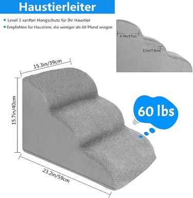 LIANTRAL Dog Stairs, 3 Steps Dog Ladder for Bed and Sofa made of High-Density Sponge, Cat Stairs Dog Ramp with Removable, Washable Cover and Pet Hair Remover Roller, 40 cm High