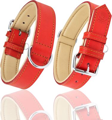 Нашийник для собак Riparo з натуральної шкіри, регульований, посилений, червоний (L, ширина 3,8 см, обхват 43,2-53,3 см)