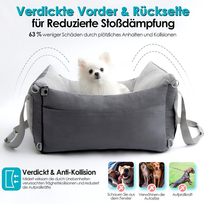 Portable Dog Car Seat for Small & Medium Dogs Under 15KG - Washable & Secure Travel Bed with Storage Pockets