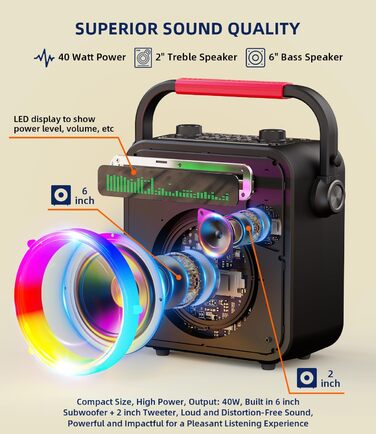 Караоке машина для дорослих та дітей – портативна система з 2 мікрофонами, Bluetooth, TF, USB, AUX, TWS, динамік, чорна