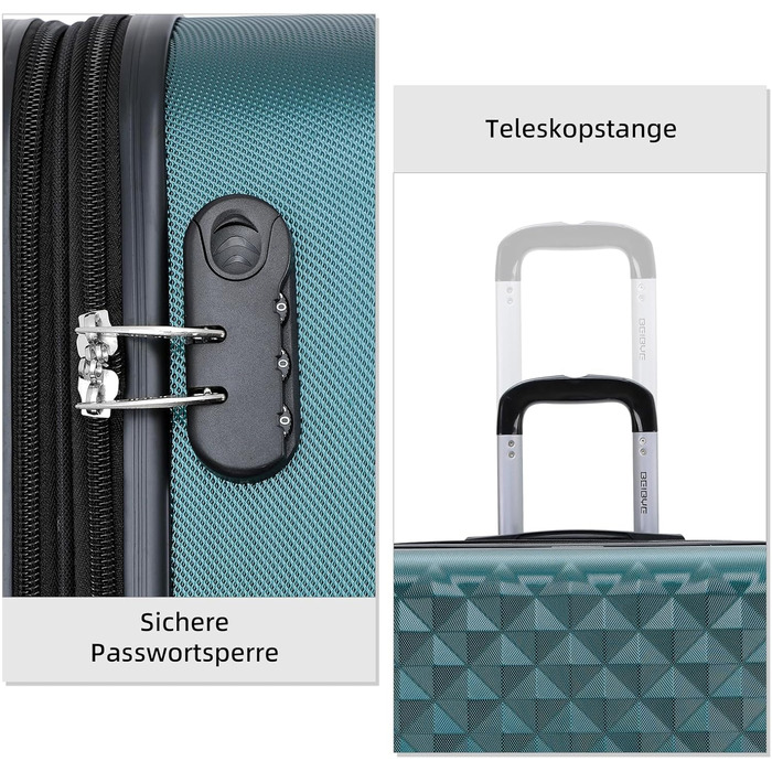 Чемодан-валіза Beibye Zwillingsrollen 2066 з жорстким корпусом, набір - L-XL (Темно-зелений, M)