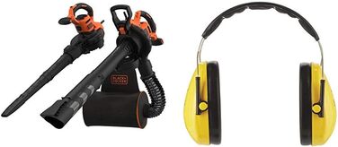 Black+Decker 3,000 W Leaf Blower and Fan BEBLV300 with Shredder and 72 l Collection Sack-Backpack + 3M Peltor Optime I Earmuffs, with adjustable head band for noise up to 98 dB - SNR 27