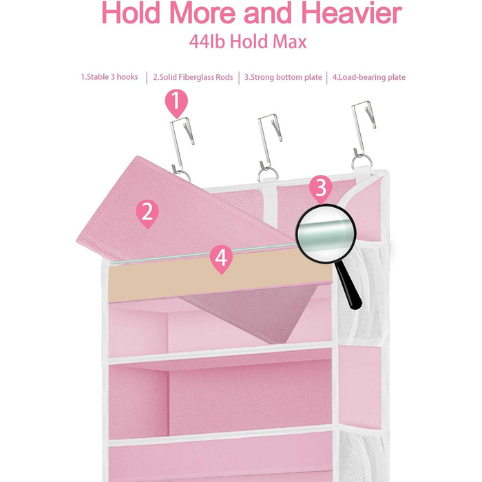Органайзер на двері 5-ти секційний, складний, рожевий (2 шт) - для ванної, дитячої, кемпінгу