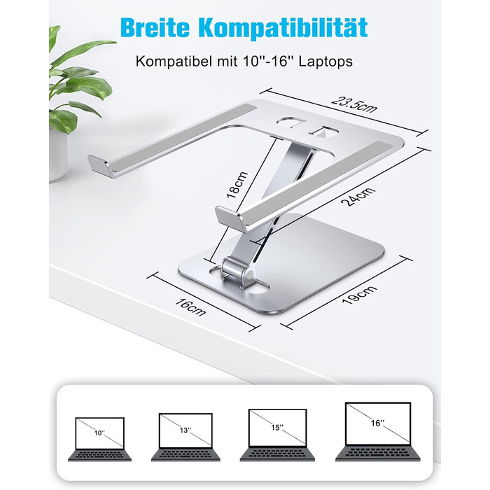 Підставка для ноутбука Babacom, регульована висота, складний, з алюмінієвого сплаву, ергономічна, з вентиляцією, сумісна з MacBook Air, Pro та ноутбуками 10-16' (срібна)