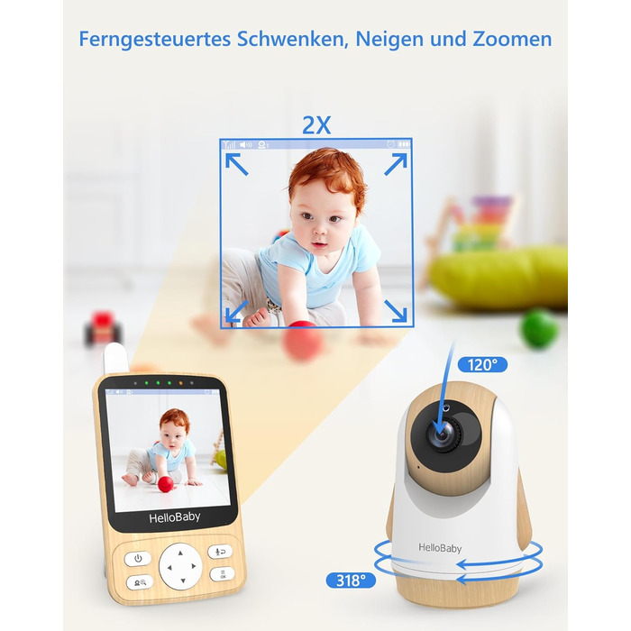 Дитячий відеоняня HelloBaby з камерою 3.2' Digital Funk TFT LCD, бездротовий монітор з нічним баченням, контролем температури та двостороннім зв'язком, білий (HB6340)