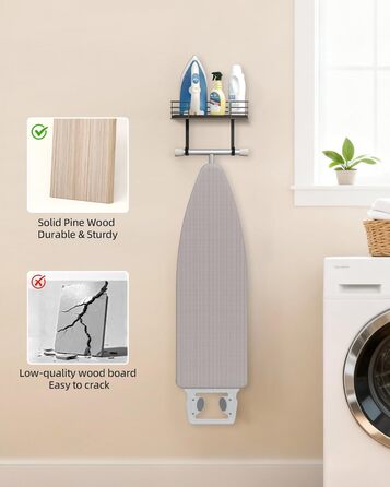 Настінна підставка для прасувальної дошки THYGIFTREE, сіра, з полицею для зберігання