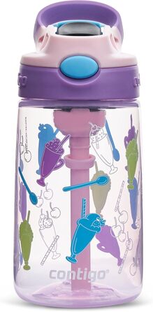Contigo Kinder Trinkflasche Easy Clean Autospout with Straw, BPA-free durable water bottle, 100% leak-proof, easy to clean, ideal for daycare, kindergarten, school, and sports, 420 ml (Strawbery Shakes, Plastic)