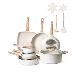 Набір посуду VEVOR індукційний 19 предметів з кришками, антипригарне покриття, для кухні, кемпінгу, приготування соусів (білий)