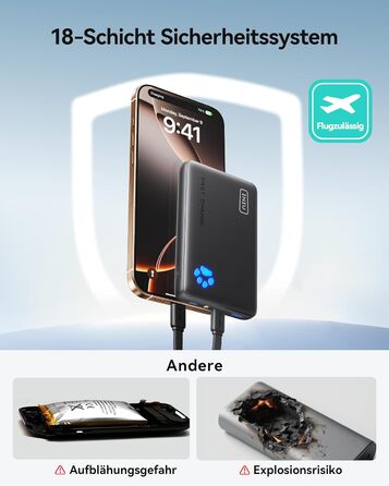 Power Bank INIU 10000mAh 45W USB-C PD3.0 з ліхтариком, бежевий - Зовнішній акумулятор для iPhone, Samsung, iPad